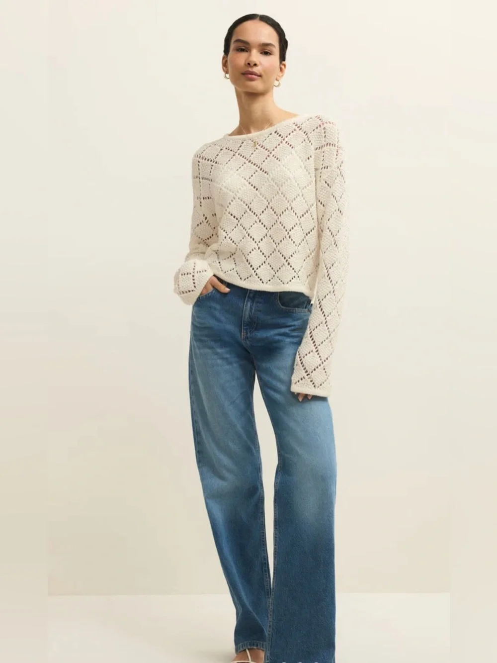 Z Supply Hullen Diamond Crochet Cotton Sweater - Relaxed Lightweight Knit